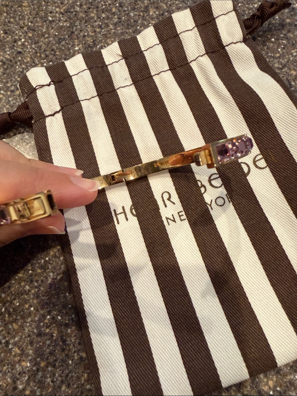 henri bendel Gold Bangle with Lavender Crystal Row - Picture 10 of 14